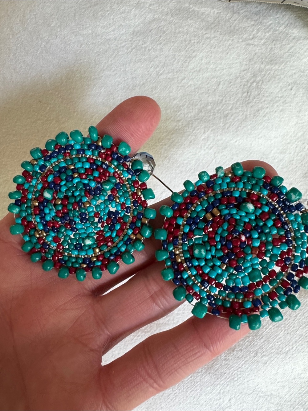 Handcrafted Turquoise & Burgundy Beaded Hoop Earrings